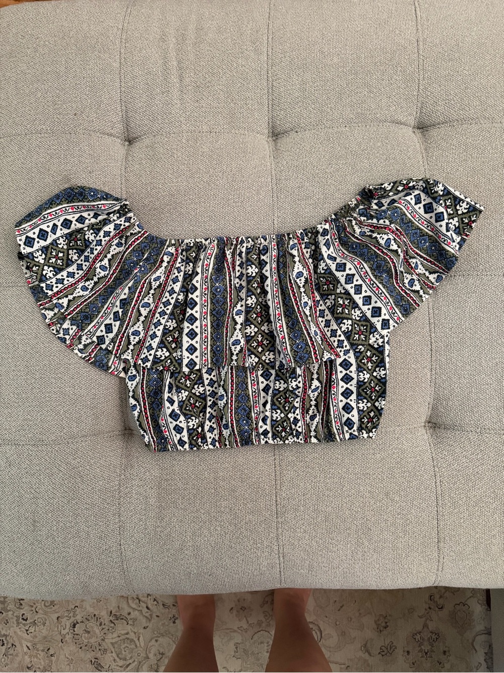 Hollister Off-Shoulder Crop Top in Navy, White and Red